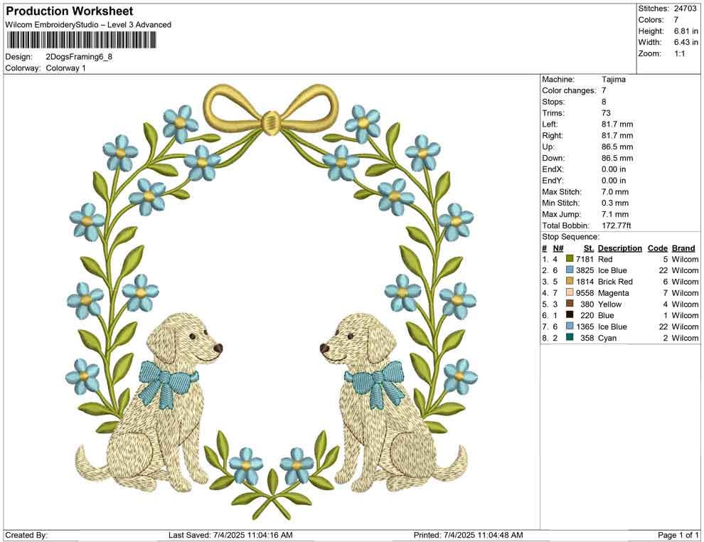 Floral Puppy Wreath Embroidery Design: Blue Flower Frame (Digital Download)