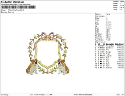 English Bulldog Embroidery File Crest Frame Dog Embroidery File PES Bulldog Machine Embroidery File Gift Dog Mom Banner Crest Frame Design
