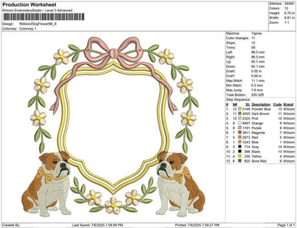 English Bulldog Embroidery File Crest Frame Dog Embroidery File PES Bulldog Machine Embroidery File Gift Dog Mom Banner Crest Frame Design