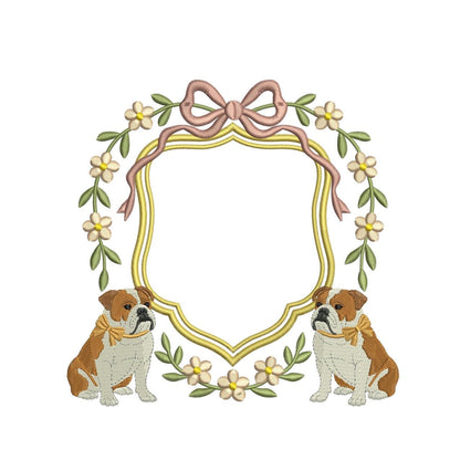 English Bulldog Embroidery File Crest Frame Dog Embroidery File PES Bulldog Machine Embroidery File Gift Dog Mom Banner Crest Frame Design