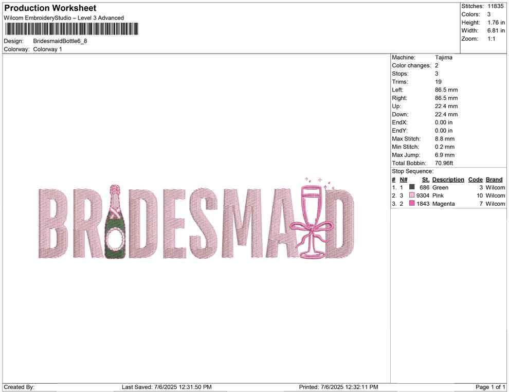 Bridesmaid Embroidery File PES Bachelorette Party Machine Embroidery File DST Wedding Party Embroidery Design Bridal Wedding Embroidery EXP