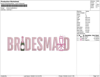 Bridesmaid Embroidery File PES Bachelorette Party Machine Embroidery File DST Wedding Party Embroidery Design Bridal Wedding Embroidery EXP