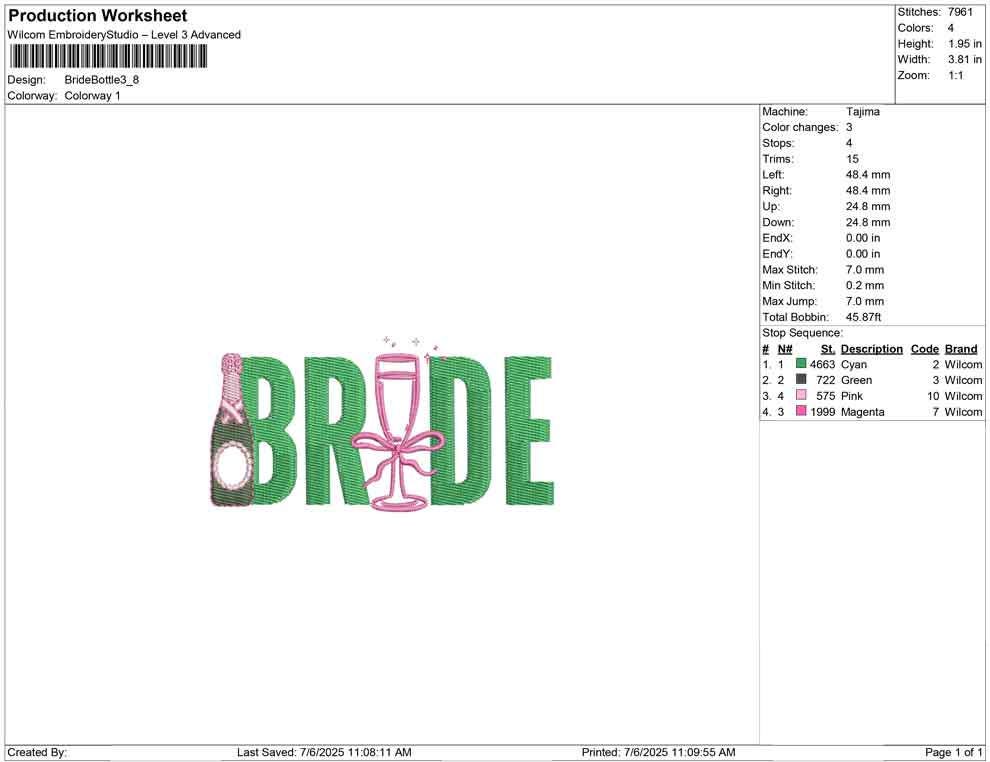 Bride Champagne Embroidery Design: Bachelorette Party (Digital Download)