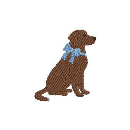 Labrador Retriever Embroidery Designs: Dog Embroidery File Cute Puppy with Blue Bow Embroidery Machine File (Digital Download)