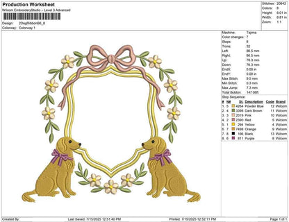 Golden Retriever Heraldic Embroidery Frames: Floral Crest Embroidery File Dog with Bow Machine Embroidery File (Digital Download)