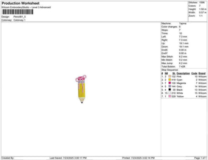 Pencil Icon Embroidery Design Back To School Machine Embroidery File Gift Teacher Embroidery File Small PES Pencil Motif Embroidery File DST