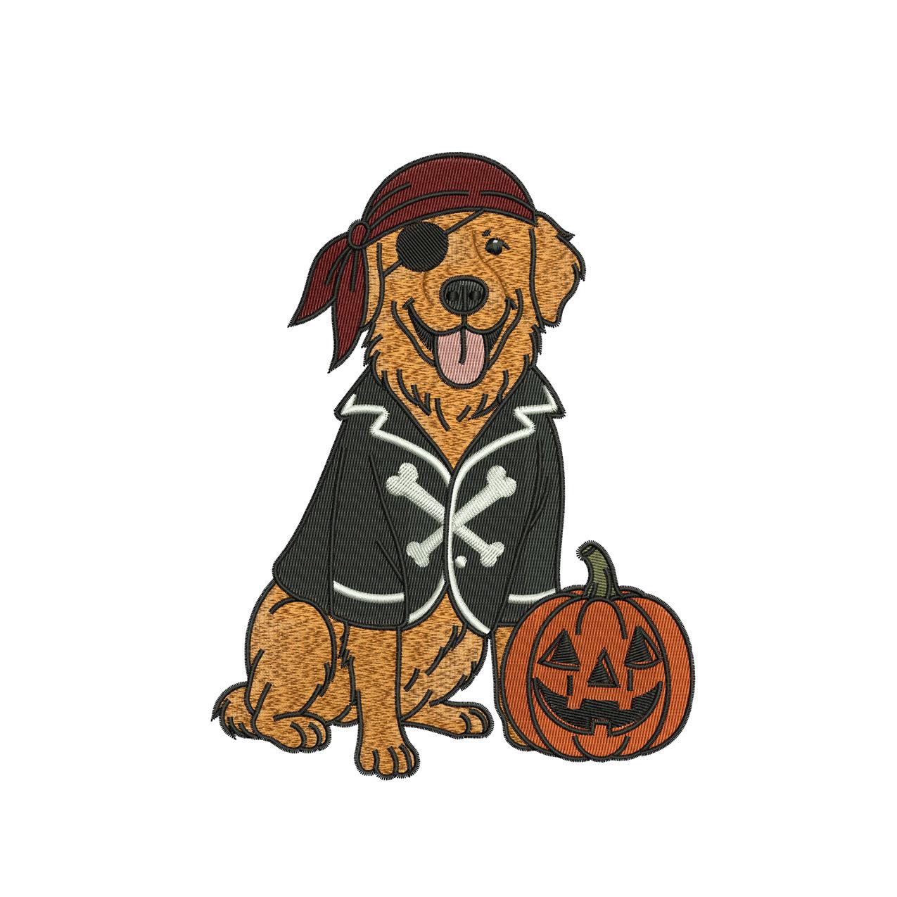 Pirate Golden Retriever Embroidery Design: Halloween Dog Costume (PES, DST, JEF)