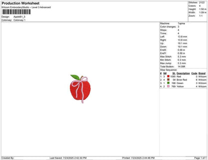 Apple Icon Embroidery Design Back To School Machine Embroidery File Gift Teacher Embroidery File Small PES Apple Motif Embroidery File DST