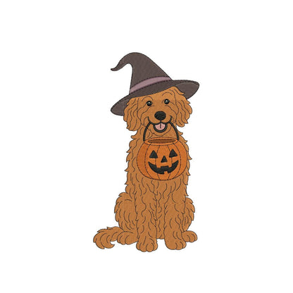 Halloween Witch Dog Embroidery Design DST Goldendoodle Machine Embroidery File Kid Halloween Embroidery Design Gift Dog Lover Halloween PES