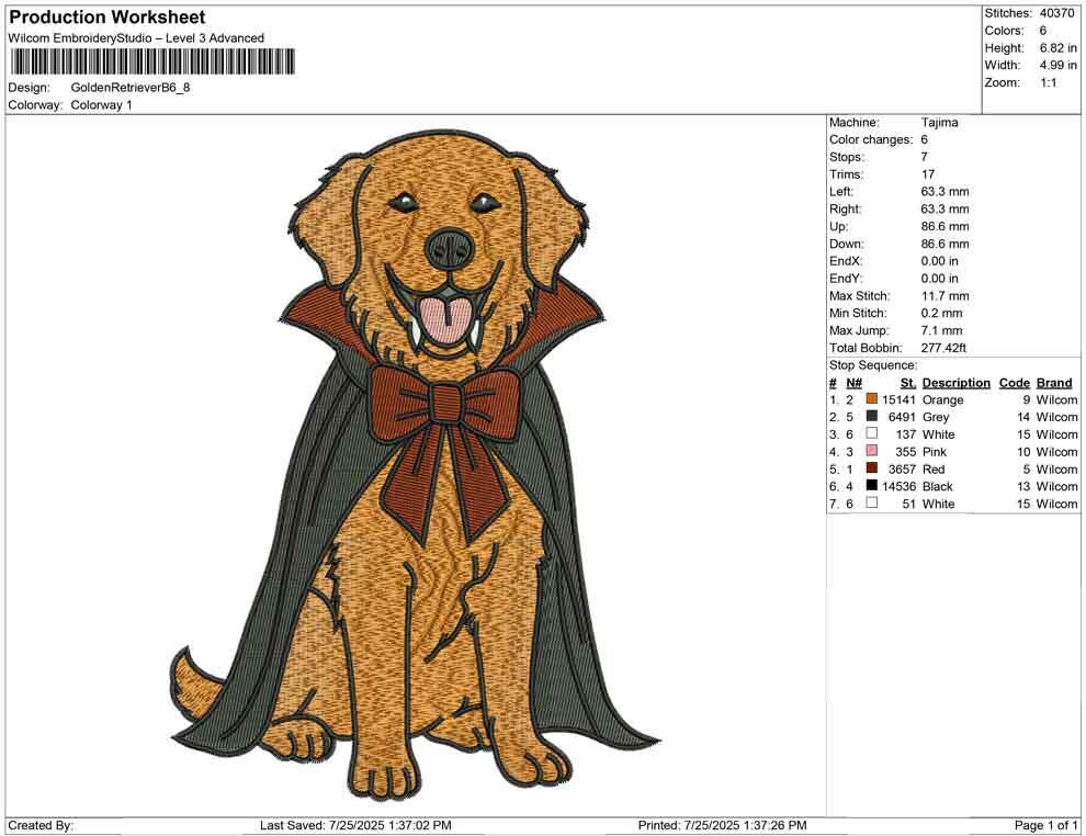 Golden Retriever Dracula Embroidery Design: Halloween Dog (Digital Download)
