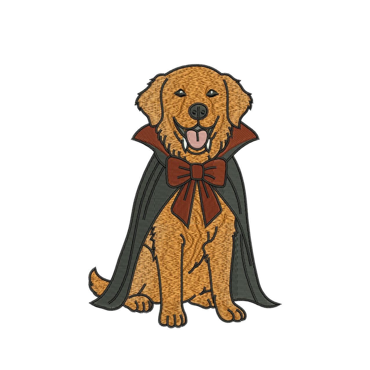 Golden Retriever Dracula Embroidery Design: Halloween Dog (Digital Download)
