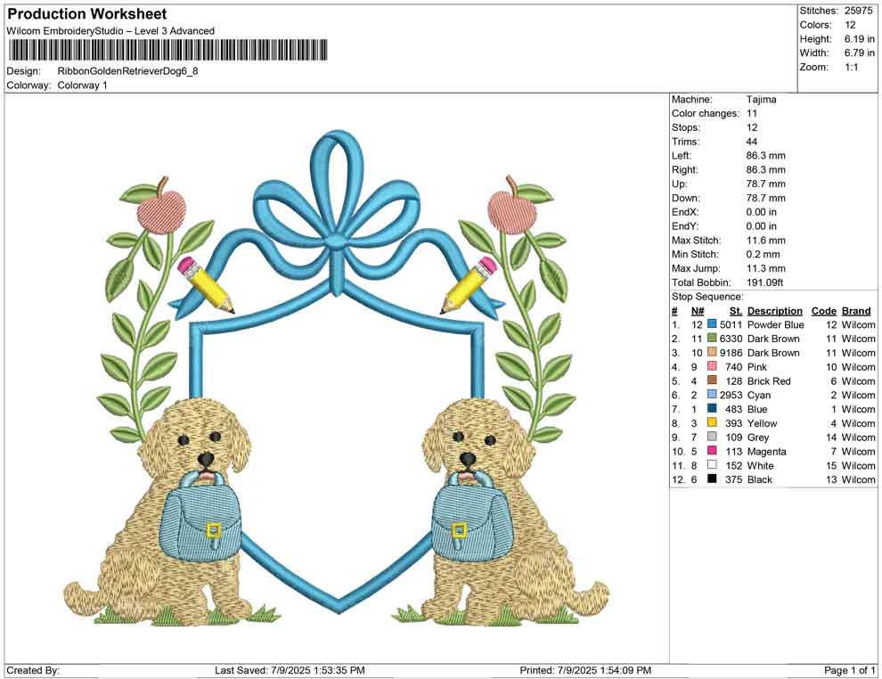 Puppy Crest Embroidery Design: Golden Retriever School Theme (Digital Download)