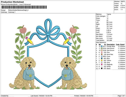 Puppy Crest Embroidery Design: Golden Retriever School Theme (Digital Download)