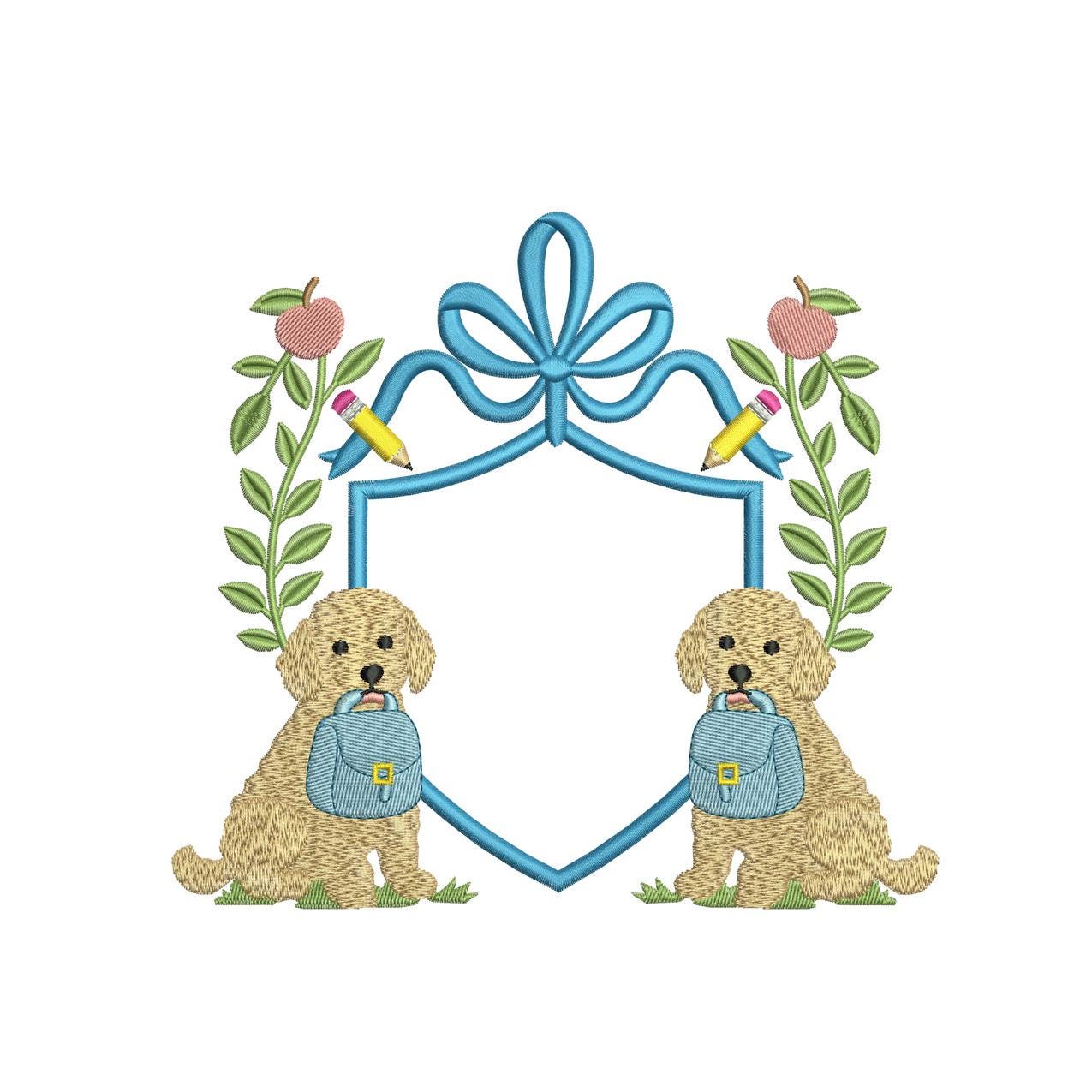 Puppy Crest Embroidery Design: Golden Retriever School Theme (Digital Download)