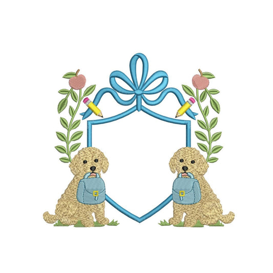 Puppy Crest Embroidery Design: Golden Retriever School Theme (Digital Download)