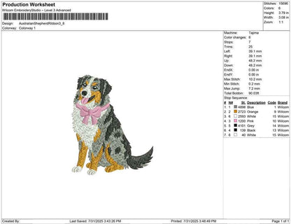 Austrailian Shepherd Embroidery Design Austrailian Shepherd Dog Lover Embroidery File Dog Mom DST Shepherd Dog Bow Embroidery File Puppy PES