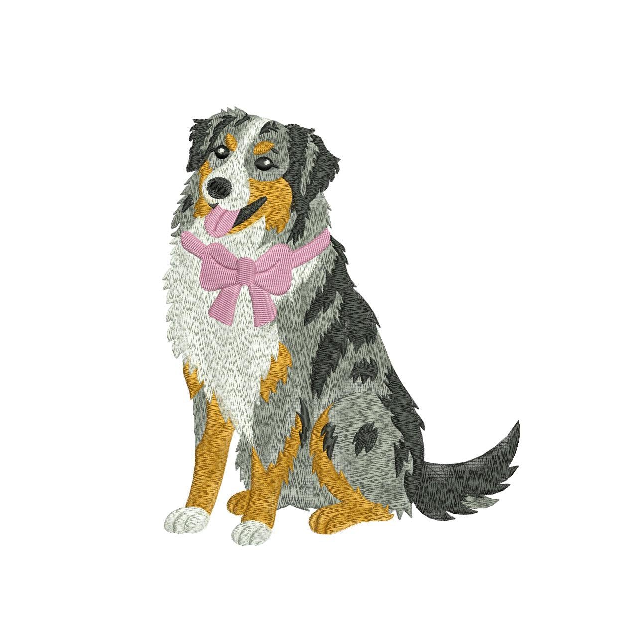 Austrailian Shepherd Embroidery Design Austrailian Shepherd Dog Lover Embroidery File Dog Mom DST Shepherd Dog Bow Embroidery File Puppy PES