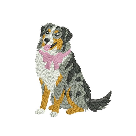 Austrailian Shepherd Embroidery Design Austrailian Shepherd Dog Lover Embroidery File Dog Mom DST Shepherd Dog Bow Embroidery File Puppy PES