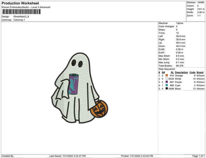 Halloween Ghost Embroidery Design: Energy Drink Ghost Machine Embroidery File (DST, PES, JEF more) (Digital Download)