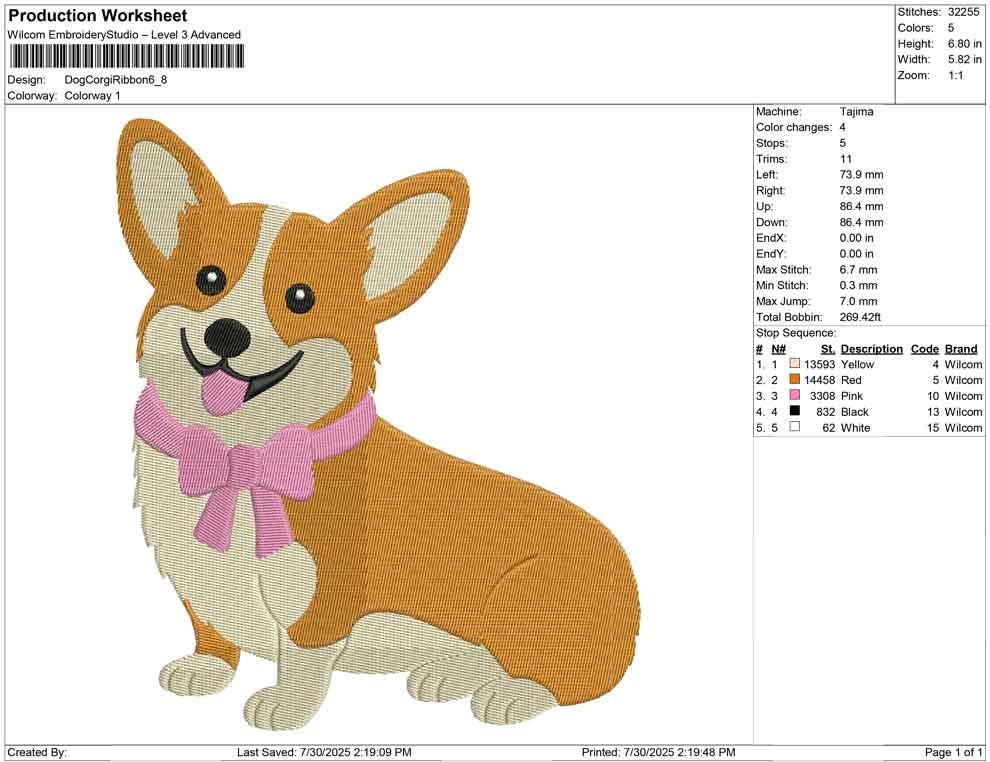 Corgi Dog with Bow Embroidery Design: Pet Lover Gift (Digital Download)