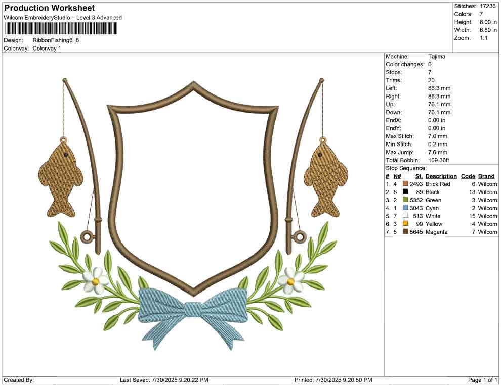 Fishing Crest Frame Embroidery Design: Outdoor Adventure (DST, PES, EXP) (Digital Download
