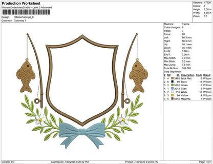 Fishing Crest Frame Embroidery Design: Outdoor Adventure (DST, PES, EXP) (Digital Download