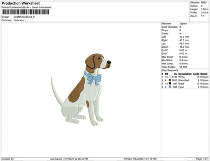 Shorthaired Pointer Dog Embroidery Design: Blue Bow Pet Portrait (DST PES EXP File)
