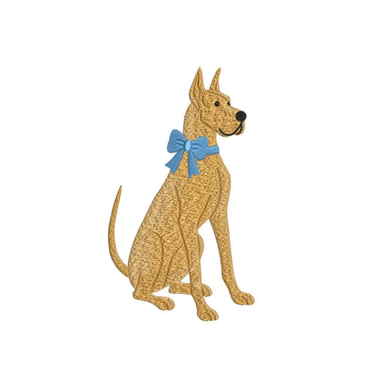 Great Dane Embroidery Designs: Big Dog Embroidery Machine File Dog with Bow Embroidery Design