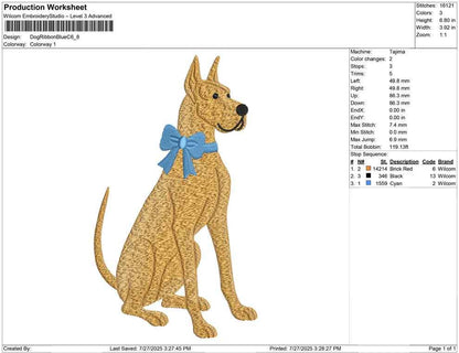 Great Dane Embroidery Designs: Big Dog Embroidery Machine File Dog with Bow Embroidery Design