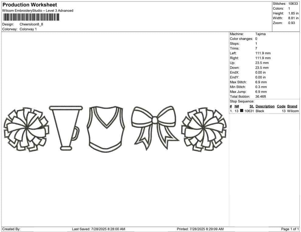 Cheerleading Icons Embroidery Design: Pom Poms, Megaphone (Digital Download)