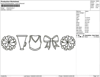 Cheerleading Icons Embroidery Design: Pom Poms, Megaphone (Digital Download)