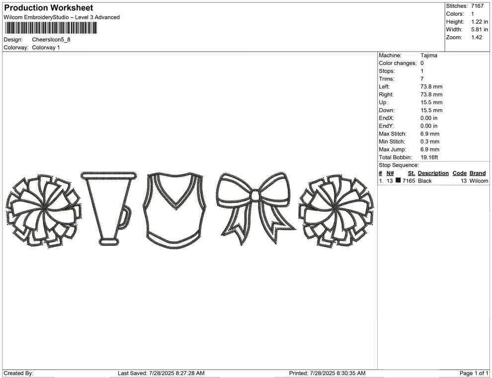 Cheerleading Icons Embroidery Design: Pom Poms, Megaphone (Digital Download)