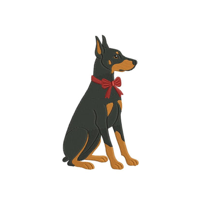 Doberman Dog Embroidery Design: Red Bow, Pet Lover Gift (Digital Download)