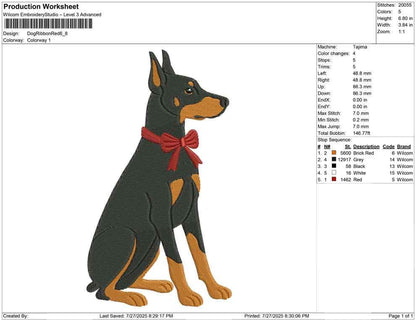 Doberman Dog Embroidery Design: Red Bow, Pet Lover Gift (Digital Download)