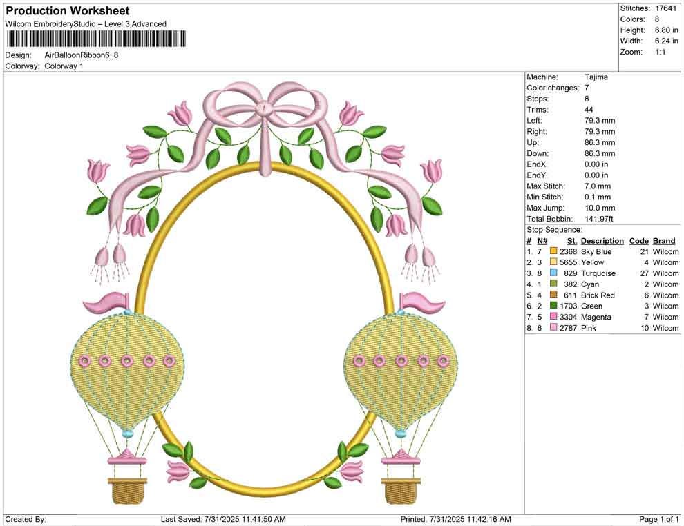Hot Air Balloon Crest Frame Embroidery File Cute Hospital Door Hanger Machine Embroidery Frame DST Embroidery Crest PES Monogram Frame EXP