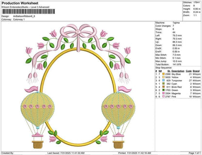 Hot Air Balloon Crest Frame Embroidery File Cute Hospital Door Hanger Machine Embroidery Frame DST Embroidery Crest PES Monogram Frame EXP