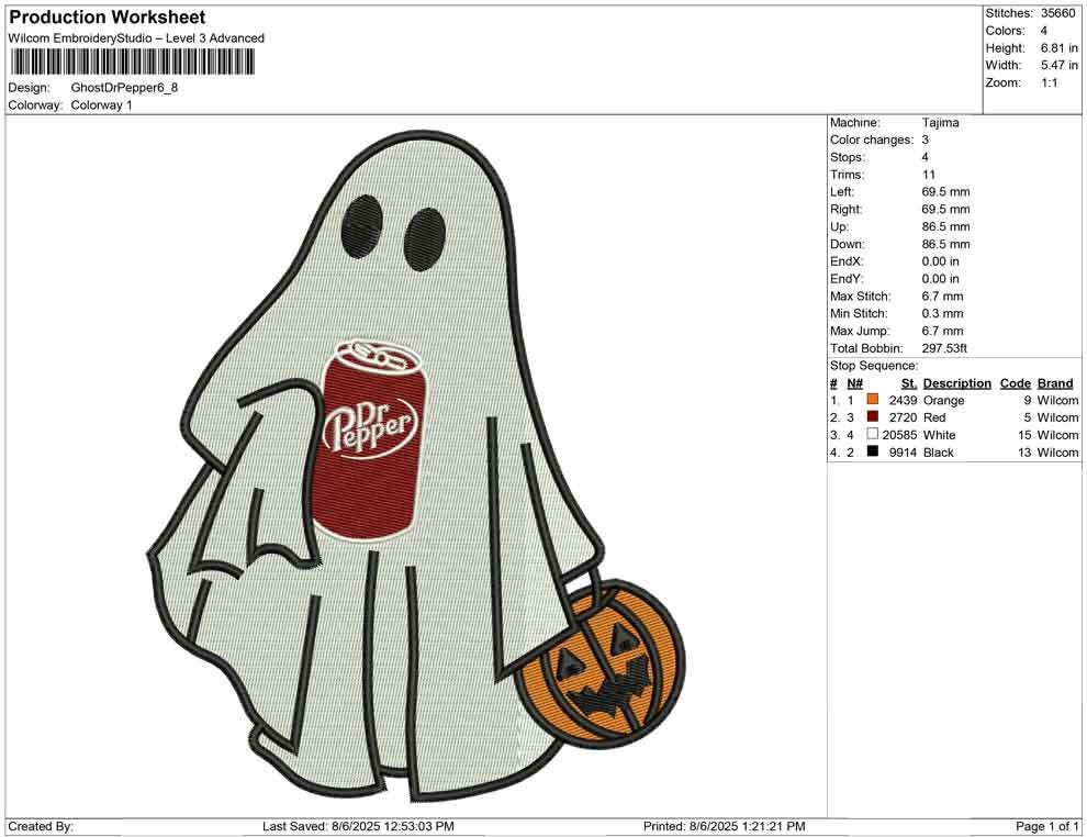 Halloween Ghost Dr Pepper Embroidery Design: Soda Machine File (DST, PES and more)