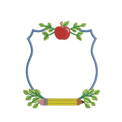 Back School Crest Frame Embroidery Design Monogram Banner PES Teacher Crest Frame Machine Embroidery File Professor Crest DST Banner Crest