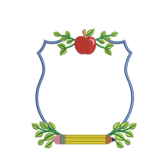 Back School Crest Frame Embroidery Design Monogram Banner PES Teacher Crest Frame Machine Embroidery File Professor Crest DST Banner Crest