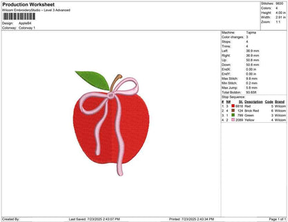 Apple Icon Embroidery Design Back To School Machine Embroidery File Gift Teacher Embroidery File Small PES Apple Motif Embroidery File DST