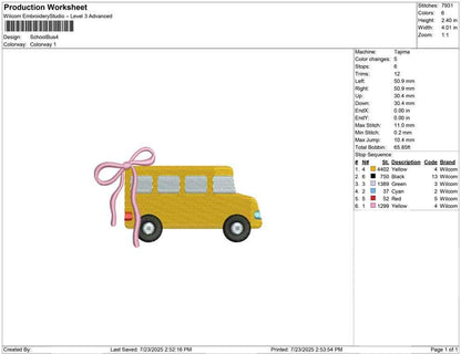 School Bus Embroidery Design Back To School Machine Embroidery File Small Schoolbus Embroidery File Small PES Motif Embroidery DST File