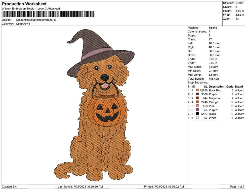 Halloween Witch Dog Embroidery Design DST Goldendoodle Machine Embroidery File Kid Halloween Embroidery Design Gift Dog Lover Halloween PES
