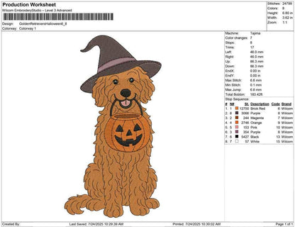 Halloween Witch Dog Embroidery Design DST Goldendoodle Machine Embroidery File Kid Halloween Embroidery Design Gift Dog Lover Halloween PES