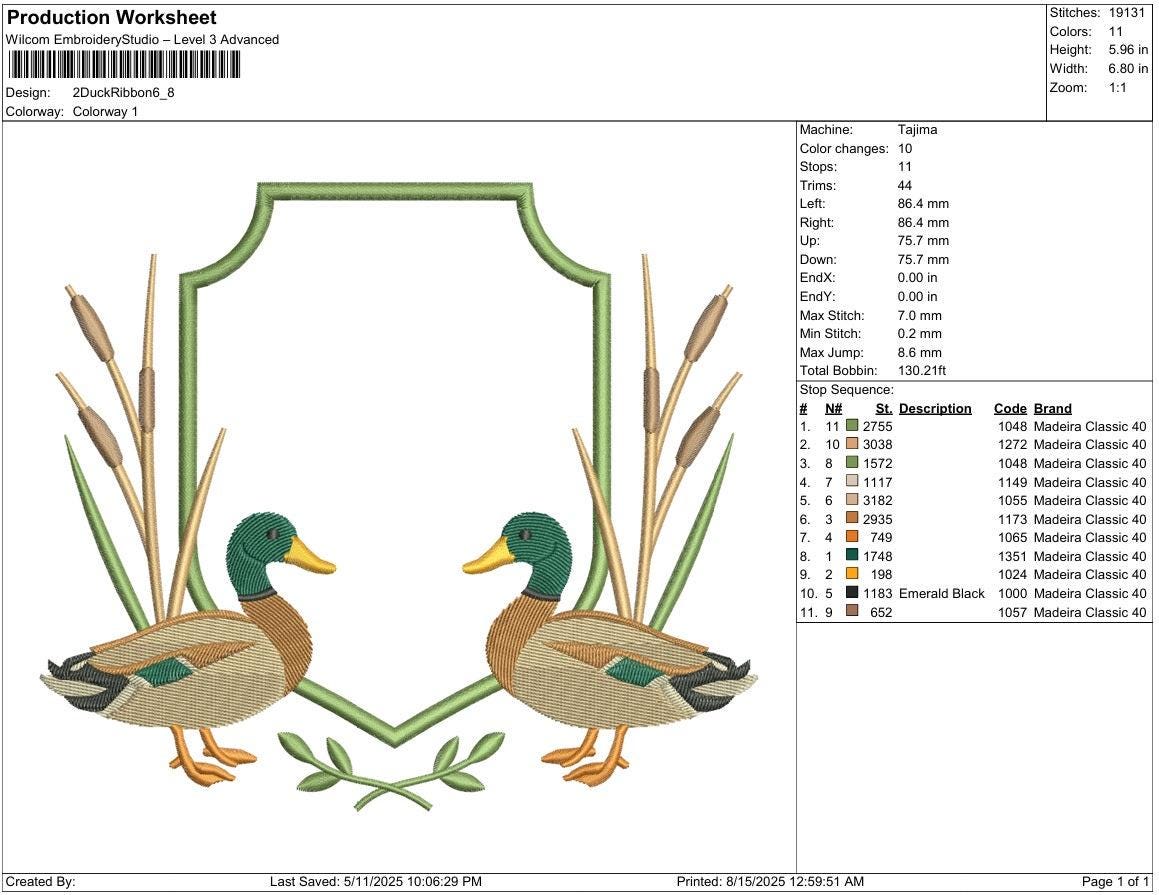 Mallard Duck Crest Embroidery Design: Banner Frame Machine Embroidery File Rustic Embroidery Crest (DST, PES, EXP more) Digital Download