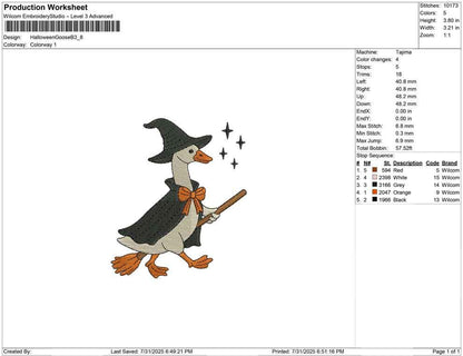 Halloween Goose Embroidery File Halloween Witch Machine Embroidery File DST Cute Geese Embroidery Design Trick or Treat PES File Costume