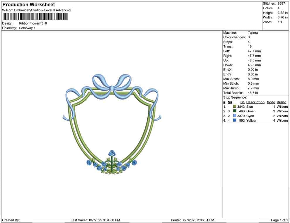 Floral Ribbon Bow Embroidery Crest Design: Floral Crest Frame (Digital Download)