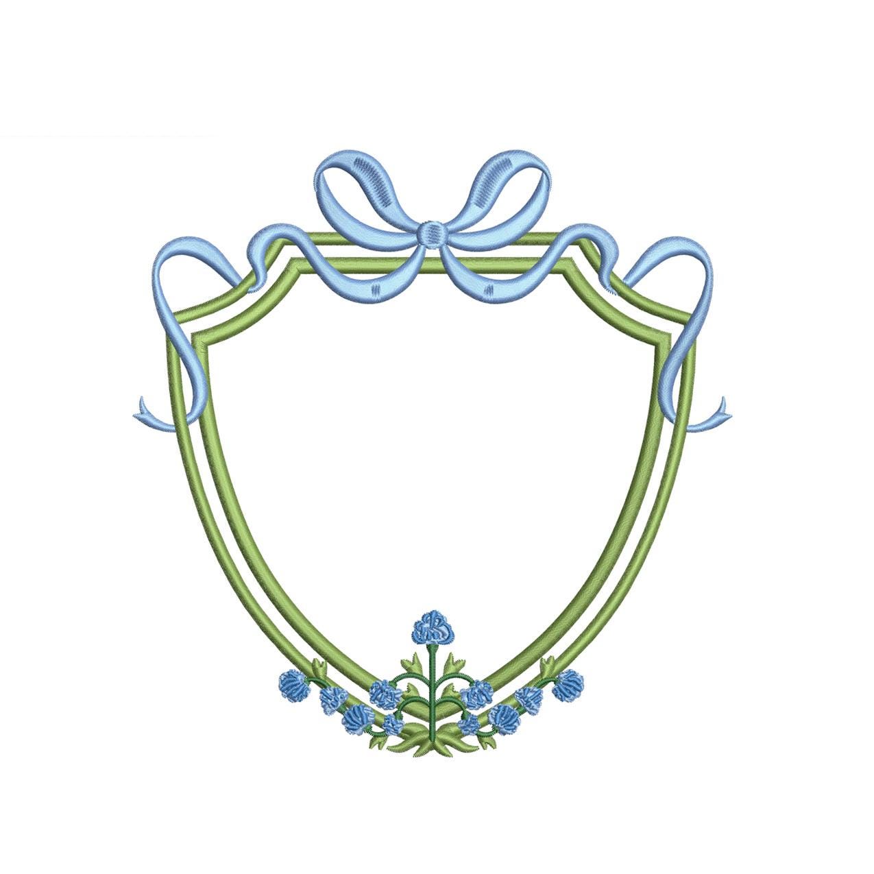 Floral Ribbon Bow Embroidery Crest Design: Floral Crest Frame (Digital Download)