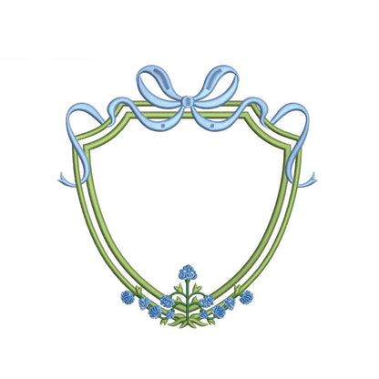 Floral Ribbon Bow Embroidery Crest Design: Floral Crest Frame (Digital Download)