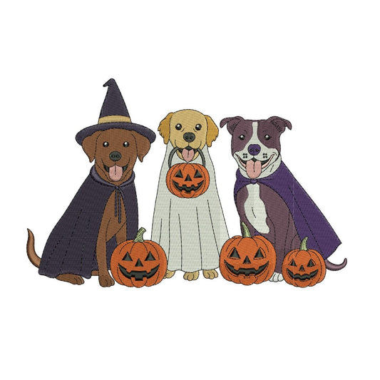 Halloween Dogs Embroidery Design: Pumpkins, Costumes (Digital Download)