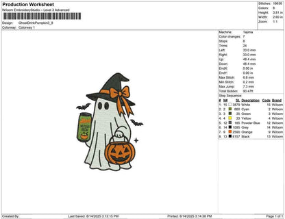 Halloween Ghost Embroidery Design: Pumpkin, Witch Hat (Digital Download)